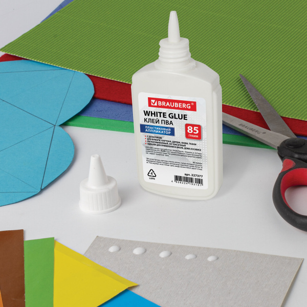 Клей ПВА BRAUBERG (бумага, картон, дерево), 85 г, 227377 - Клей ПВА