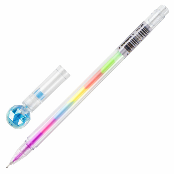 Ручка с топпером гелевая ЮНЛАНДИЯ "Хрустальный шар", ассорти, РАДУЖНЫЕ чернила, игольчатый пишущий узел 0,7 мм, 1 шт, 143785 - Ручки фигурные