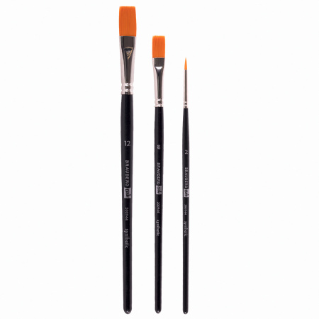 Кисти художественные BRAUBERG ART CLASSIC, набор 3 штуки, синтетика (круглая № 2, плоские № 8, 12), 200944 - Кисти художественные в наборах