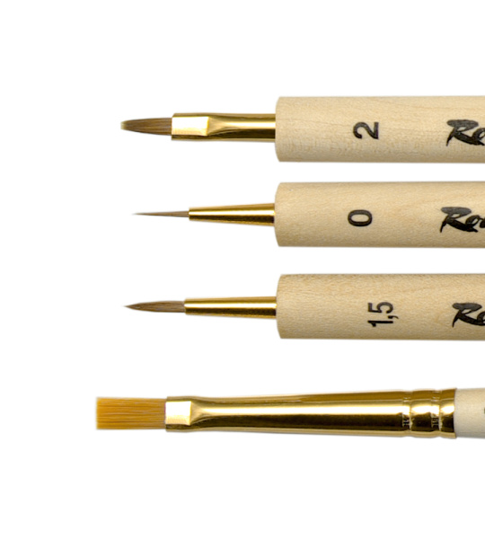 Набор №8 Roubloff "Миниатюра 2" 4 кисти из колонка и синтетики скошенная короткая ручка - Кисти художественные в наборах