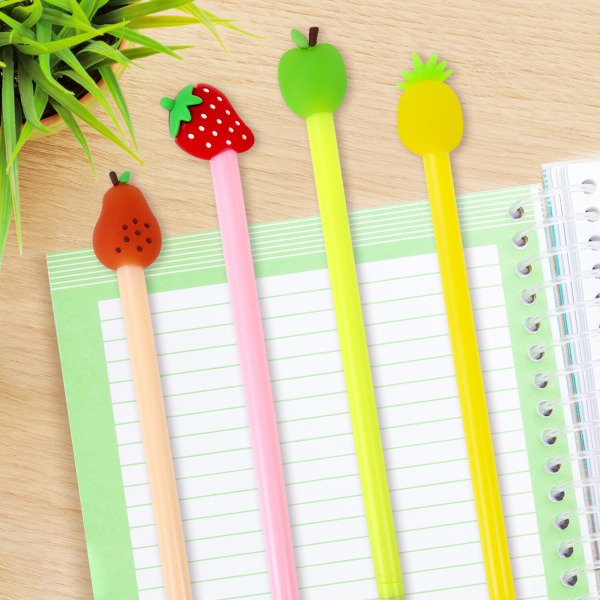 Ручка с топпером шариковая ЮНЛАНДИЯ "Фрукт", корпус ассорти, СИНЯЯ, пишущий узел 0,7 мм, 143810 - Ручки фигурные