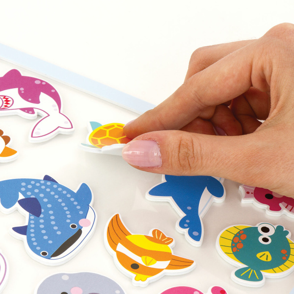 Наклейки обучающие тематические из EVA "Морские обитатели", 20х40 см, многоразовые, ЮНЛАНДИЯ, 663771 - Наклейки