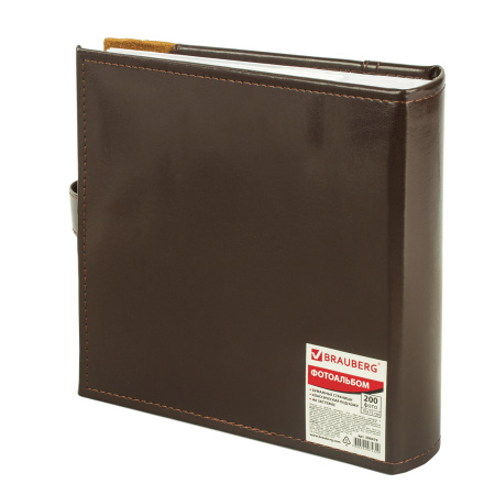 Фотоальбом BRAUBERG на 200 фото 10х15 см, под гладкую кожу, бумажные страницы, застежка, темно-коричневый, 390479 - Фотоальбомы