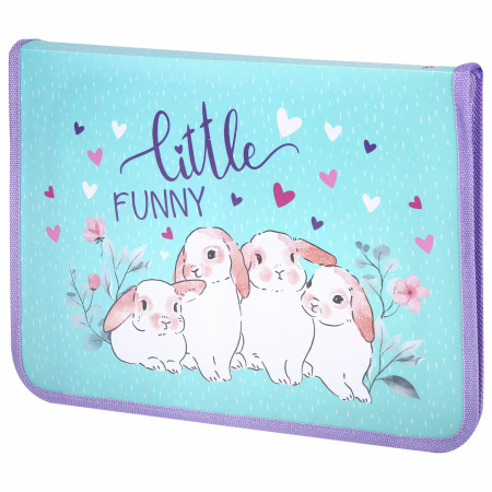 Папка для труда на молнии ЮНЛАНДИЯ А4, 1 отделение, откидная планка, органайзер, "Little bunny", 270984 - Папки для тетрадей и уроков труда