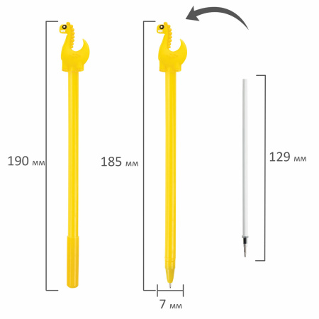 Ручка с топпером шариковая ЮНЛАНДИЯ "Динозаврик", корпус ассорти, СИНЯЯ, пишущий узел 0,7 мм, 143809 - Ручки фигурные