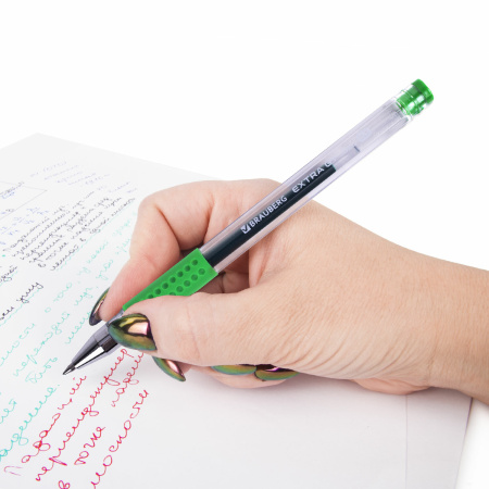 Ручка гелевая с грипом BRAUBERG "EXTRA GT", ЗЕЛЕНАЯ, стандартный узел 0,5 мм, линия 0,35 мм, 143922 - Ручки гелевые неавтоматические