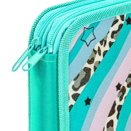 Пенал ЮНЛАНДИЯ, 2 отделения, ламинированный картон, блестки, 19х11 см, "Trendsetter", 271537 - Пеналы каркасные