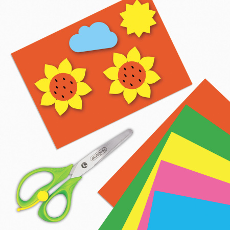 Картон цветной А4 МЕЛОВАННЫЙ (глянцевый), ФЛУОРЕСЦЕНТНЫЙ, 10 листов 5 цветов, в папке, BRAUBERG, 200х290 мм, "Лето", 129918 - Цветной и белый картон