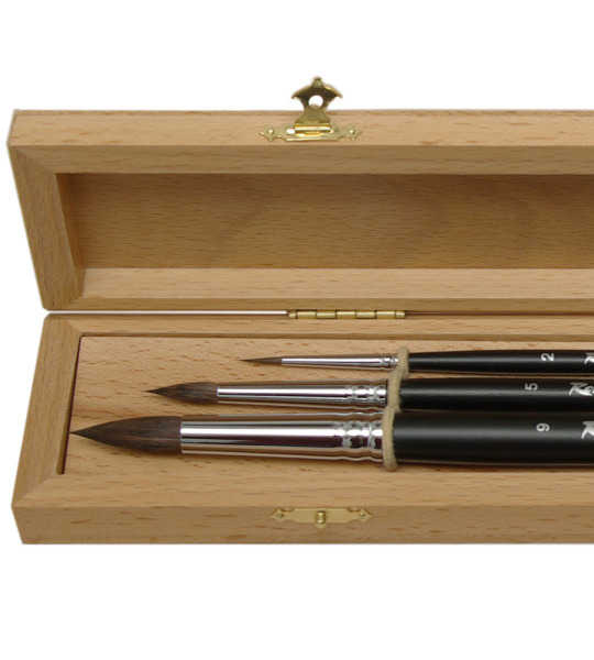 Набор №7 Roubloff 3 кисти из белки длинная ручка буковый пенал - Кисти художественные в наборах