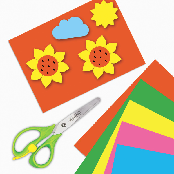 Картон цветной А4 МЕЛОВАННЫЙ (глянцевый), ФЛУОРЕСЦЕНТНЫЙ, 10 листов 5 цветов, в папке, BRAUBERG, 200х290 мм, "Лето", 129918 - Цветной и белый картон