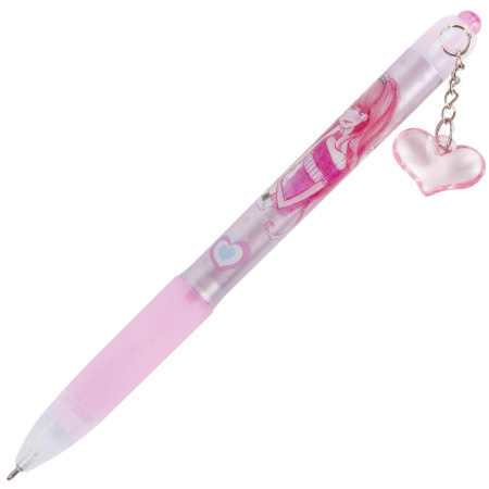 Ручка шариковая автоматическая с грипом BRAUBERG "First Love", СИНЯЯ, подвеска, корпус ассорти, узел 0,5 мм, линия письма 0,3 мм, 141285 - Ручки шариковые автоматические