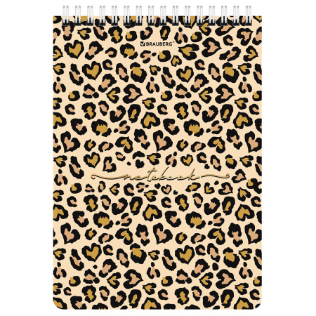 Блокнот А5 (146х206 мм), 80 л., гребень, картон, жесткая подложка, клетка, BRAUBERG, "Leopard", 114383 - Блокноты