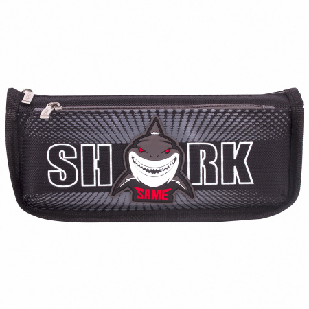 Пенал ЮНЛАНДИЯ, 2 отделения, полиэстер, "Shark", черный, 21х6х9 см, 270271 - Пеналы мягкие