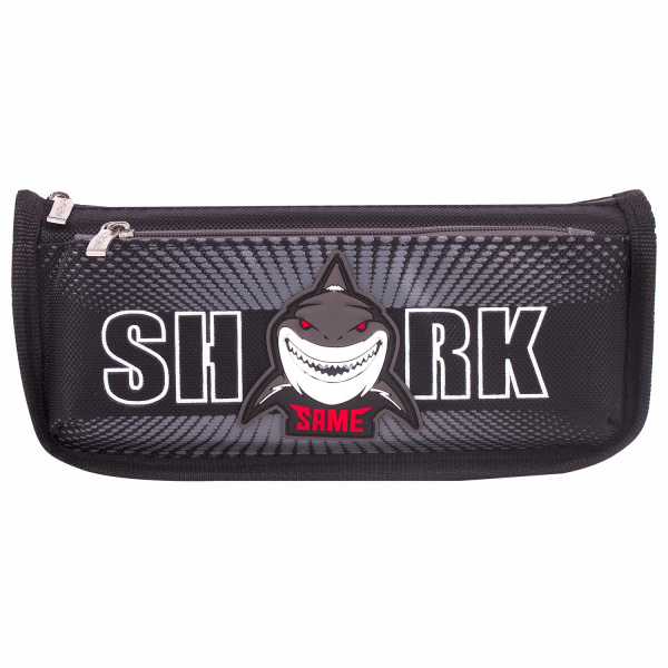 Пенал ЮНЛАНДИЯ, 2 отделения, полиэстер, "Shark", черный, 21х6х9 см, 270271 - Пеналы мягкие