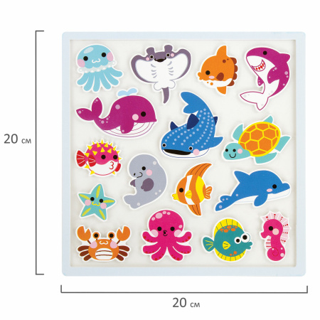 Наклейки обучающие тематические из EVA "Морские обитатели", 20х40 см, многоразовые, ЮНЛАНДИЯ, 663771 - Наклейки