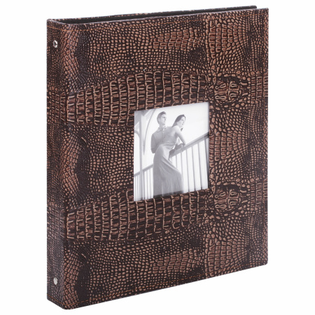 Фотоальбом BRAUBERG на 20 магнитных листов, 23х28 см, под кожу крокодила, темно-коричневый, 390493 - Фотоальбомы