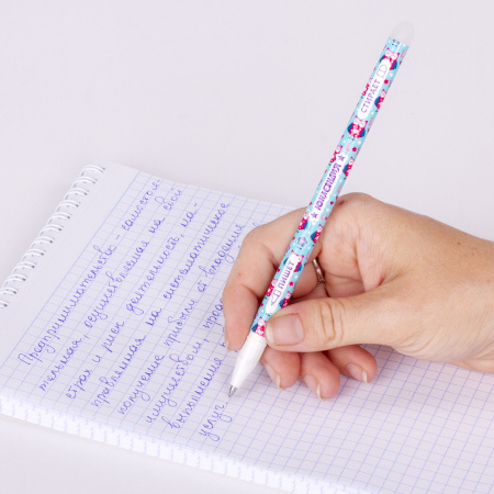 Ручка стираемая гелевая ЮНЛАНДИЯ "Совята", СИНЯЯ, корпус ассорти, узел 0,5 мм, линия письма 0,35 мм, 143658 - Ручки со стираемыми чернилами