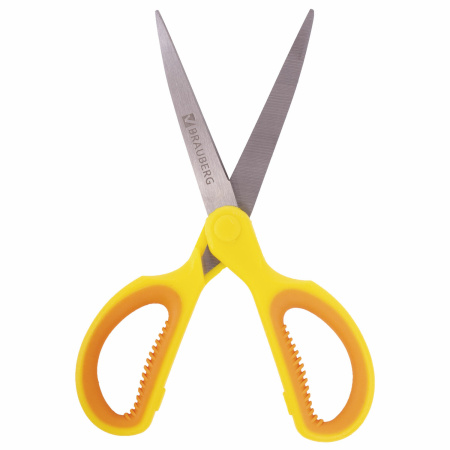 Ножницы BRAUBERG "Original", 155 мм, оранжево-желтые, ребристые резиновые вставки, 236450 - Ножницы универсальные