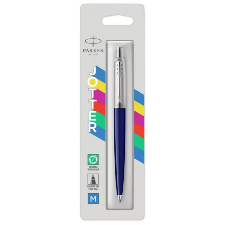 Ручка шариковая PARKER "Jotter Orig Navy Blue", корпус синий, детали хром, блистер, синяя, 2123427 - Ручки шариковые подарочные