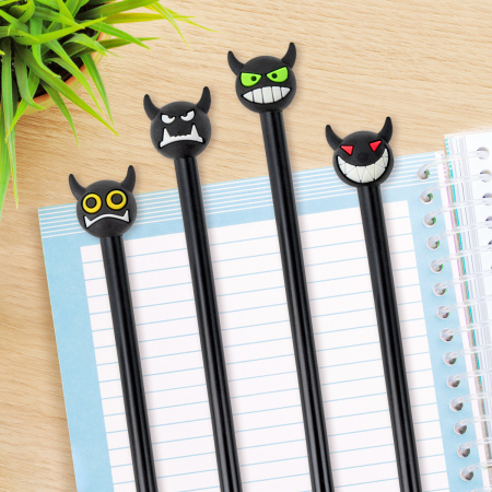 Ручка с топпером шариковая ЮНЛАНДИЯ "Чертёнок", корпус ассорти, СИНЯЯ, пишущий узел 0,7 мм, 143812 - Ручки фигурные