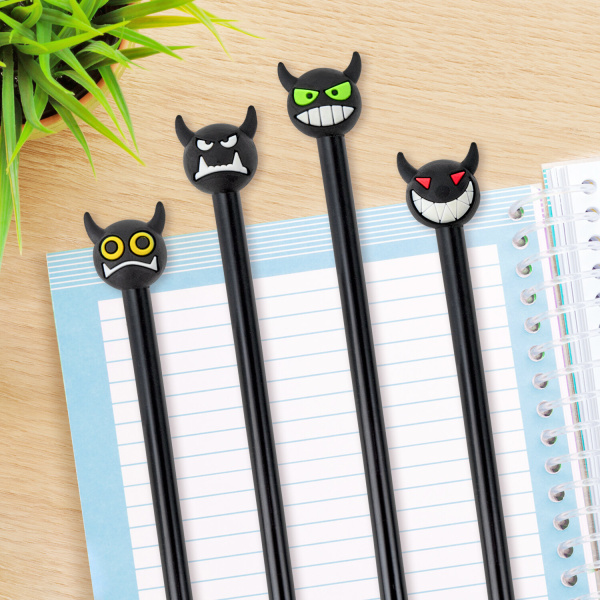 Ручка с топпером шариковая ЮНЛАНДИЯ "Чертёнок", корпус ассорти, СИНЯЯ, пишущий узел 0,7 мм, 143812 - Ручки фигурные