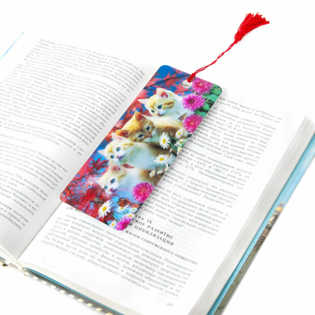 Закладка для книг 3D, BRAUBERG, объемная, "Котята", с декоративным шнурком-завязкой, 125762 - Закладки для книг