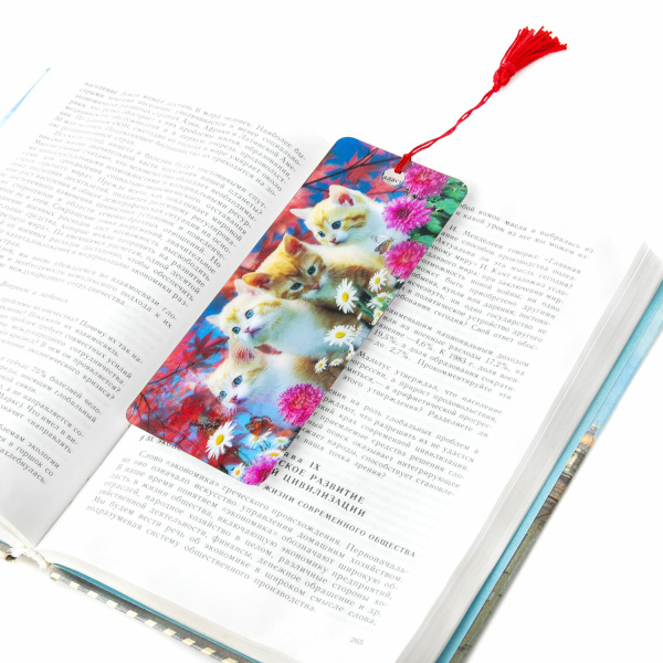 Закладка для книг 3D, BRAUBERG, объемная, "Котята", с декоративным шнурком-завязкой, 125762 - Закладки для книг