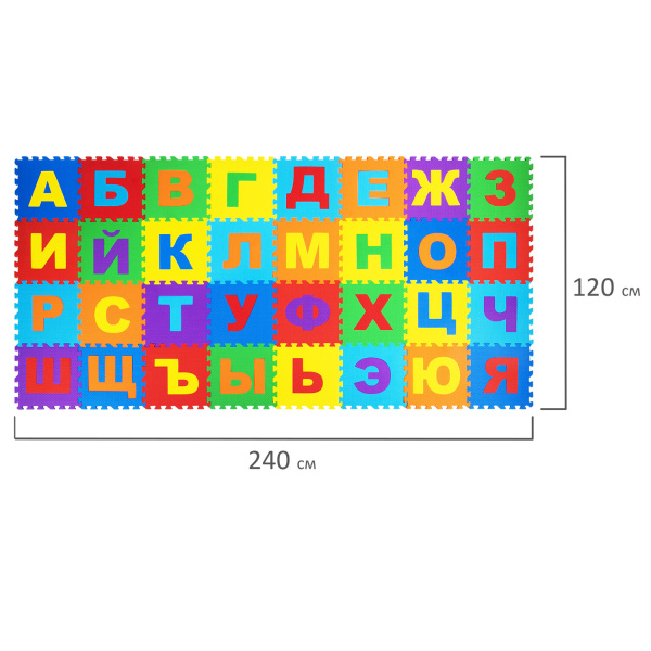 Коврик-пазл напольный 2,4х1,2 м, мягкий, "Алфавит", 32 элемента 30х30 см, толщина 1 см, ЮНЛАНДИЯ, 664657 - Игрушки развивающие