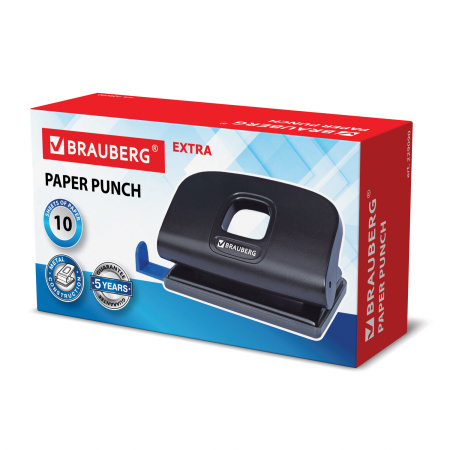 Дырокол BRAUBERG "Extra", до 10 листов, черный, 229090 - Дыроколы настольные