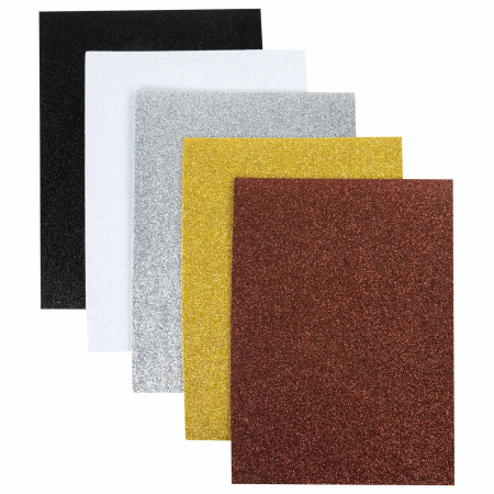 Пористая резина/фоамиран А4, 2 мм, ОСТРОВ СОКРОВИЩ, 5 листов, 5 цветов, металлик, блестки, САМОКЛЕЯЩАЯСЯ, 662776 - Цветная пористая резина и пластик