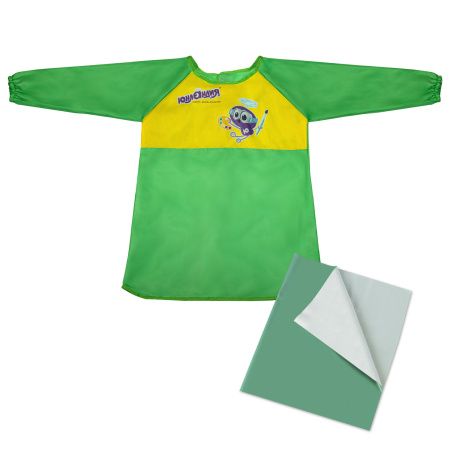 Набор для уроков труда ЮНЛАНДИЯ, клеенка ПВХ 40x69 см, фартук-накидка с рукавами, зеленый, 228357 - Аксессуары для рисования