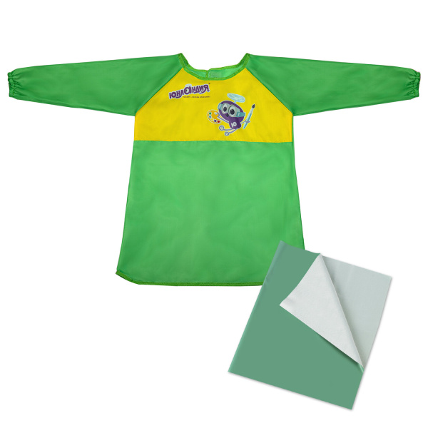 Набор для уроков труда ЮНЛАНДИЯ, клеенка ПВХ 40x69 см, фартук-накидка с рукавами, зеленый, 228357 - Аксессуары для рисования