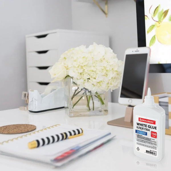 Клей ПВА BRAUBERG (бумага, картон, дерево), 150 г, 227378 - Клей ПВА