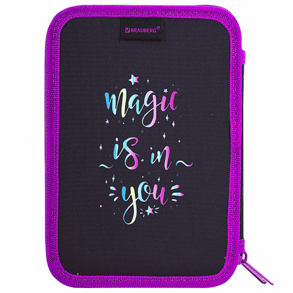 Пенал BRAUBERG, 2 отделения, полиэстер, 21х14 см, "Magic Cat", 271542 - Пеналы каркасные