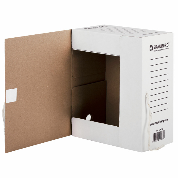 Папка архивная с завязками А4(325х260 мм), 150 мм, до 1400 листов, плотная, микрогофрокартон, БЕЛАЯ, BRAUBERG, 126513 - Накопители документов