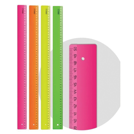 Линейка пластиковая 50 см, "Neon", непрозрачная, неоновая, ассорти, ЛН93 - Линейки