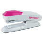 Степлер №24/6, 26/6 BRAUBERG "Delta", до 20 листов, с резиновой накладкой, серый, розовая вставка, 222557 - Степлеры настольные