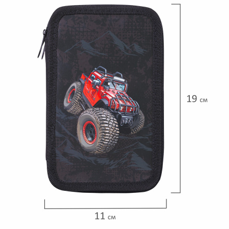 Пенал ПИФАГОР, 3 отделения, ламинированный картон, 19х11 см, "Big Wheels", 271548 - Пеналы каркасные