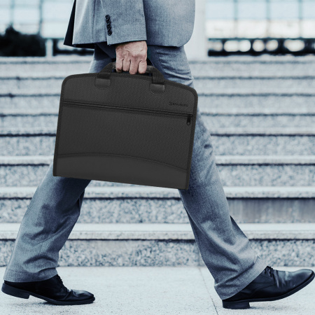 Папка-портфель пластиковая BRAUBERG А4+ (375х305х60 мм), 4 отделения, 2 кармана, на молнии, черный, 225169 - Портфели пластиковые