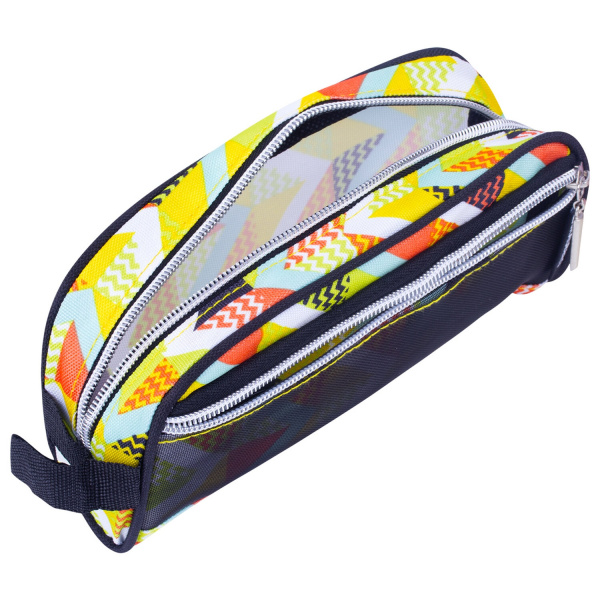 Пенал-косметичка BRAUBERG с ручкой, карман из сетки, полиэстер, "Citrus", 20х6х9 см, 229274 - Пеналы мягкие