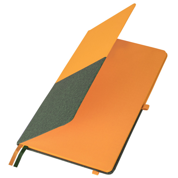 Блокнот А5 (148х218 мм), BRAUBERG "DUO" под кожу с резинкой, 80 л., клетка, оранжевый/зеленый, 113435 - Бизнес-блокноты и бизнес-тетради