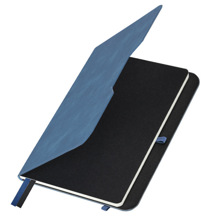 Блокнот А5 (162х218 мм), BRAUBERG "NOTE", под кожу софт-тач, с резинкой, 80 л., клетка, синий, 113438 - Бизнес-блокноты и бизнес-тетради