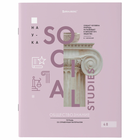 Тетрадь предметная со справочным материалом VISION 48 л., обложка картон, ОБЩЕСТВОЗНАНИЕ, клетка, BRAUBERG, 404250