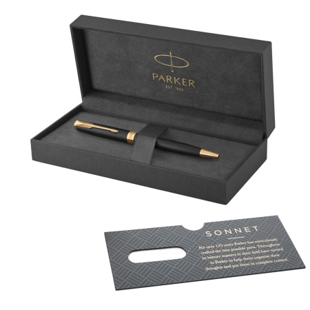 Ручка шариковая PARKER "Sonnet Core Matt Black GT", черный матовый лак, позолота, черная, 1931519 - Ручки шариковые подарочные