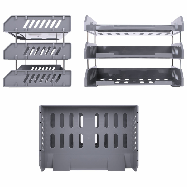 Лотки горизонтальные для бумаг, КОМПЛЕКТ 3 шт., 335х232х246 мм, серый, BRAUBERG FILE, 238108, ЛТ560 - Лотки горизонтальные (поддоны)