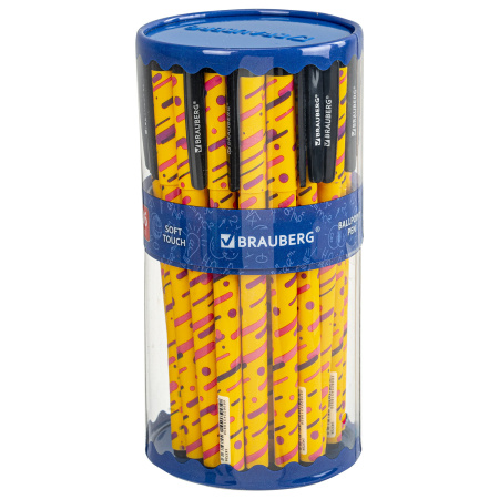 Ручка шариковая BRAUBERG SOFT TOUCH GRIP "LINES", СИНЯЯ, мягкое покрытие, узел 0,7 мм, 143724 - Ручки шариковые неавтоматические