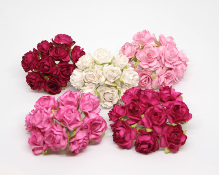 Кудрявые розочки 3 см, розовый микс, 5 шт