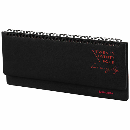 Планинг датированный 2024 305х140 мм, BRAUBERG "Chameleon", под кожу, черный/красный, 114818 - Планинги