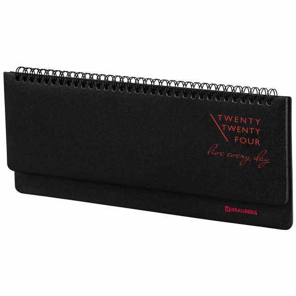 Планинг датированный 2024 305х140 мм, BRAUBERG "Chameleon", под кожу, черный/красный, 114818 - Планинги