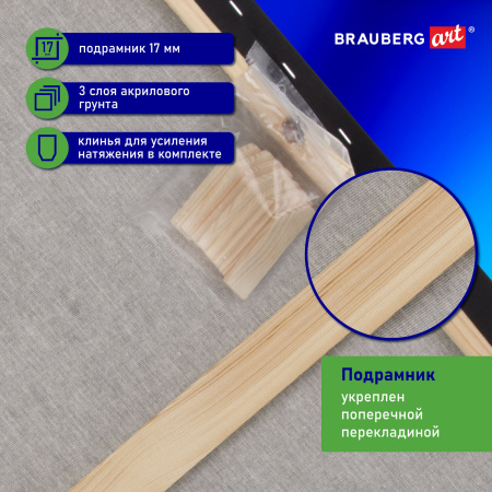 Холст на подрамнике черный BRAUBERG ART CLASSIC, 50х60см, 380 г/м, хлопок, мелкое зерно, 191652 - Холсты